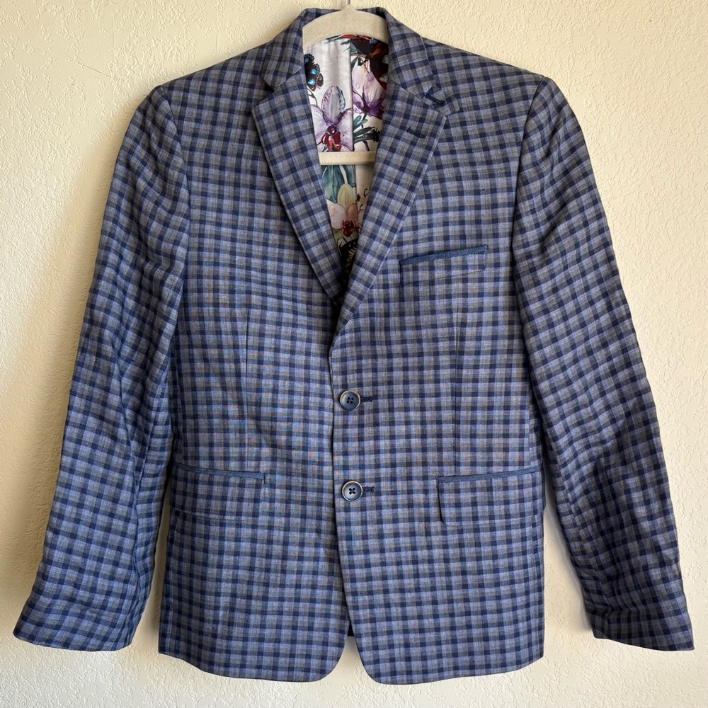 Like New Boy’s Tallia Blue Plaid Blazer w/ Fun Colorful Lining - Easter/Wedding